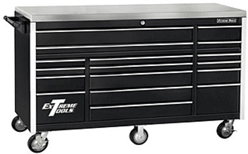 Extreme Tools EXT EX7217RCBK 72" 17 Drawer Roller Cabinet - Black