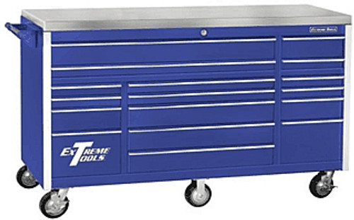 Extreme Tools EXT EX7217RCBL 72" 17 Drawer Roller Cabinet - Blue