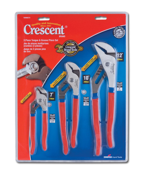 Crescent R200SET3 3 Piece Tongue & Groove Pliers Set, 7", 10", 12"