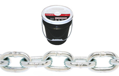 Campbell 0140623 3/8" Grade 30 Proof Coil Chain, Blu-Krome, 63' per Round Pail