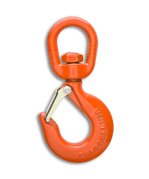 Campbell 3952515IL #5 Alloy Latched Swivel Hoist Hook, 3 Ton, Forged Alloy, Painted Orange