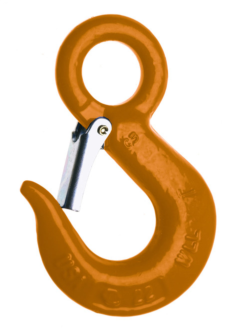 Campbell 3925415 #34 Alloy Latched Eye Hoist Hook, 22 Ton, Forged Alloy, Painted Orange