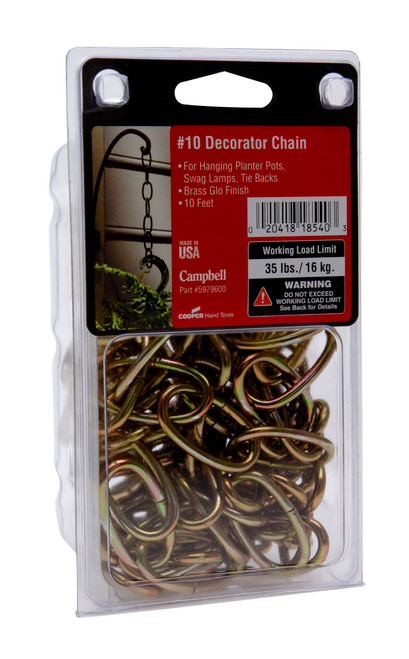 Campbell 5979600 #10 Decorator Chain, Brass-Glo, 10' per Plastic Clamshell