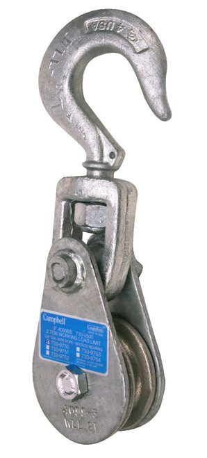 Campbell 7339760 4099H, 4-1/2" Steel Drop Side Snatch Block, Bronze Bushed, Galvanized