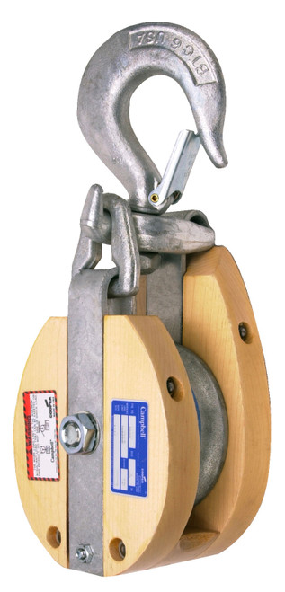 Campbell 7265486 3071V, 4" Single, Wood Drop Link Snatch Block, SL Bronze Bushed, Galv.