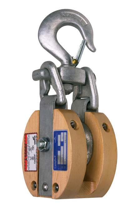 Campbell 7267186 3072V, 6" Wood Safety Locking Snatch Block, SL Bronze Bushed, Galv.