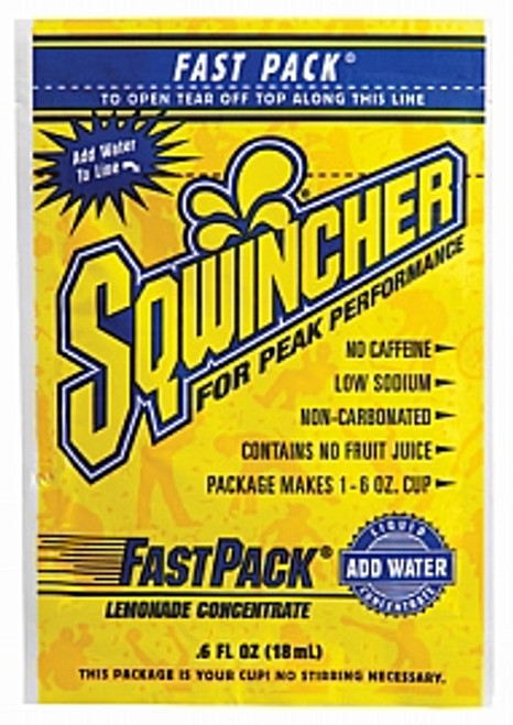 Sqwincher .6 Ounce Fast Pack Liquid Concentrate Lemonade Electrolyte Drink - Yields 6 Ounces, 50/Box