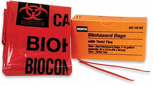 North 24" X 23" 7 Gallon Red Biohazard Bag In Orange Box With Twist Ties(2 Per Box)