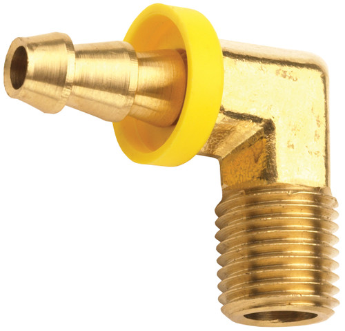 Dixon 2730604C Brass 1/4"-18 Male NPTF x 3/8" 90 Deg Push-On Hose Barb