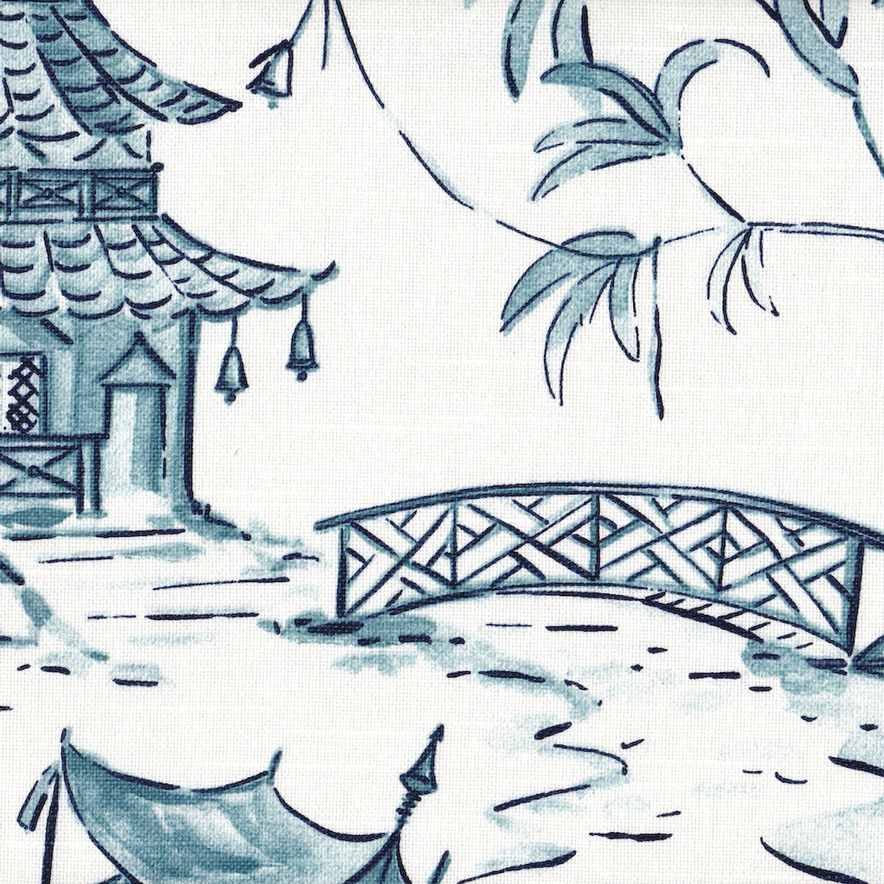 Pillow Sham In Pagodas Seaside Blue Oriental Toile Close To
