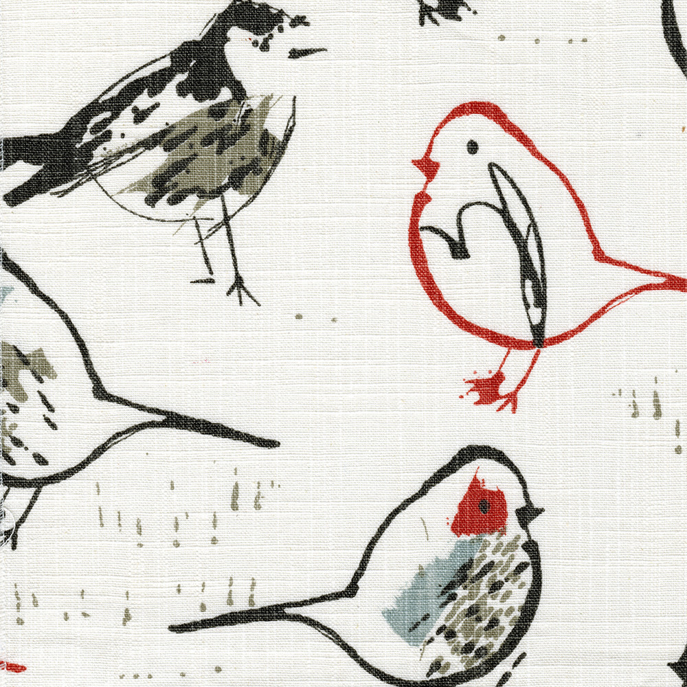 Tailored Tier Curtain Panels In Bird Toile Scarlet Red Chinoiserie