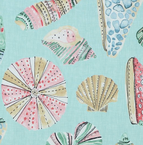 Pillow Sham in Longboat Cabana Colorful Beach Seashells on Fresh Green Background