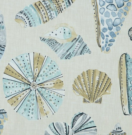 Pillow Sham in Longboat Aquarius Blue and Tan Beach Seashells on Cream Background Pillow Sham in Longboat Aquarius Blue and Tan Beach Seashells on Cream Background