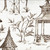Pagodas Bisque Gray Oriental Toile Gathered Bedskirt Pagodas Bisque Gray Oriental Toile Gathered Bedskirt