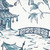 Pagodas Seaside Blue Oriental Toile Duvet Cover