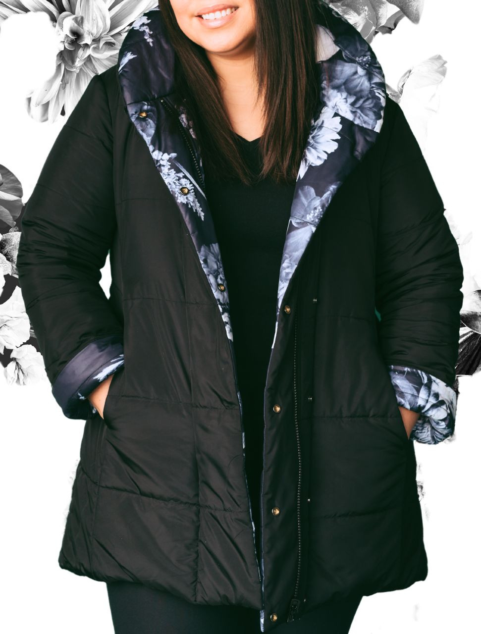 ジャケット・アウター RAINMAKERZEN GARDEN QUILTED HOODED COAT Reversible Puffer Coat - Midnight Garden - Coat de Fleur by Corks