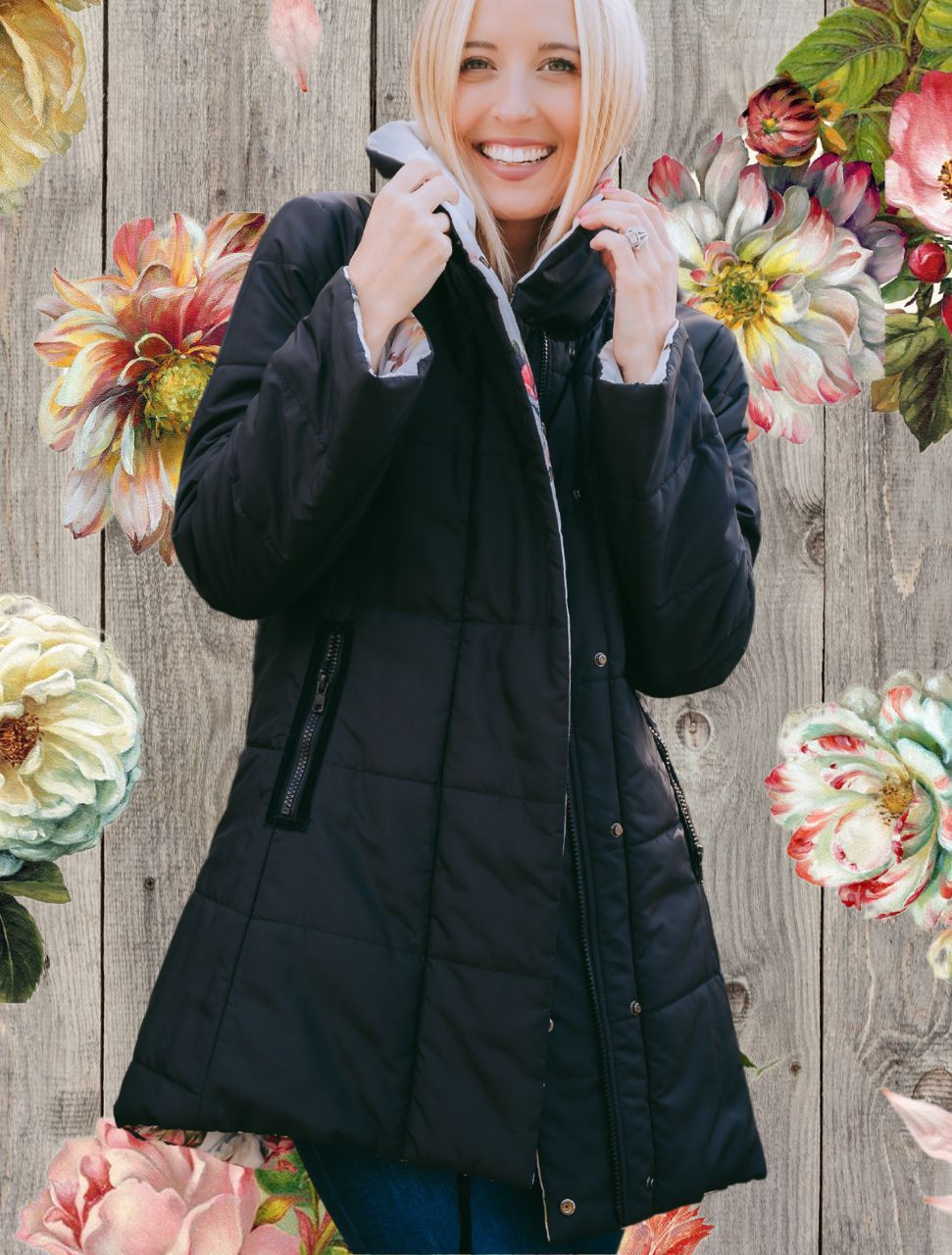 Coat de Fleur Reversible Puffer Coat - Chelsea Rose