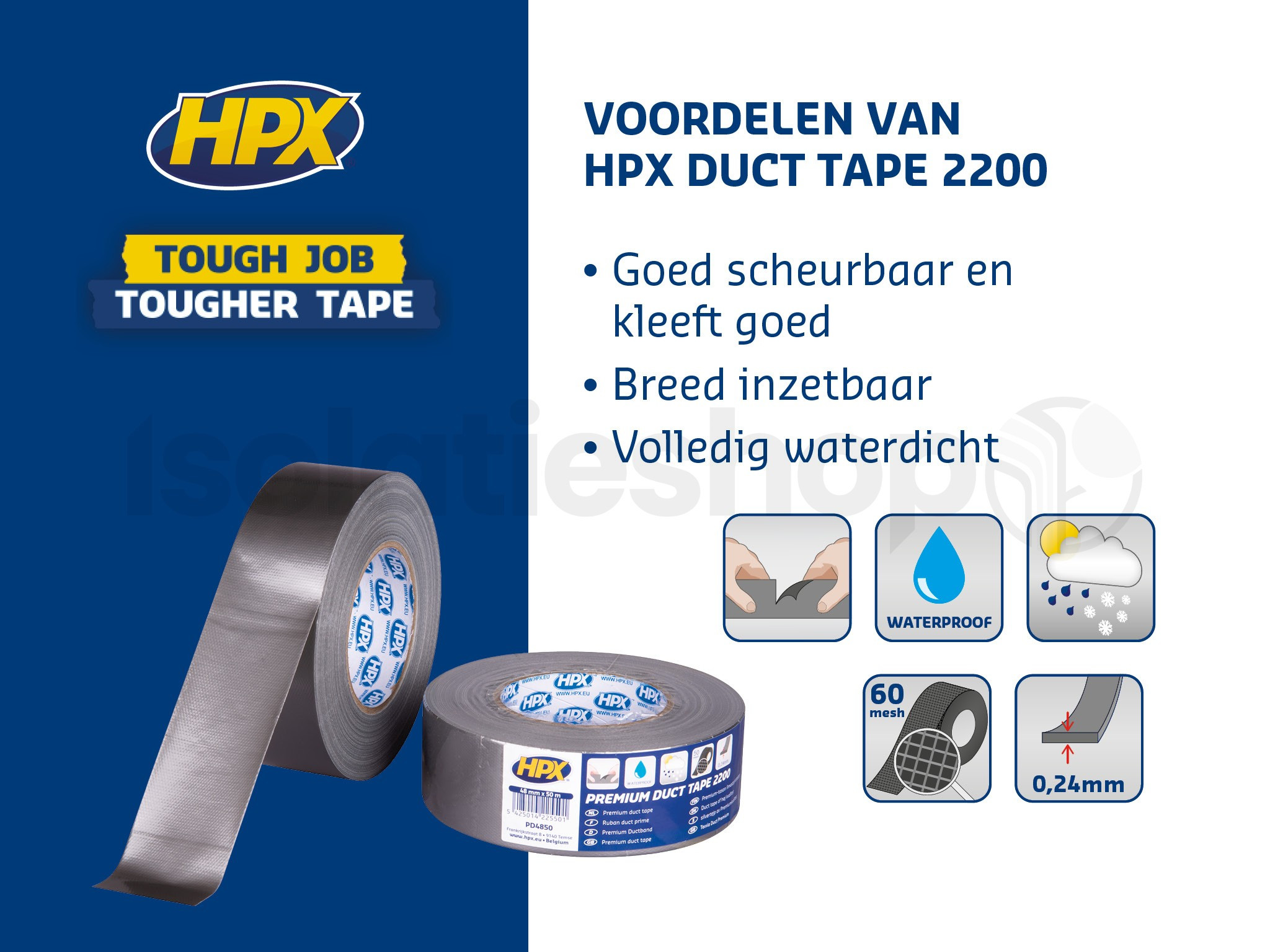 HPX Ducttape 2200 zilver 48mm x 50m
