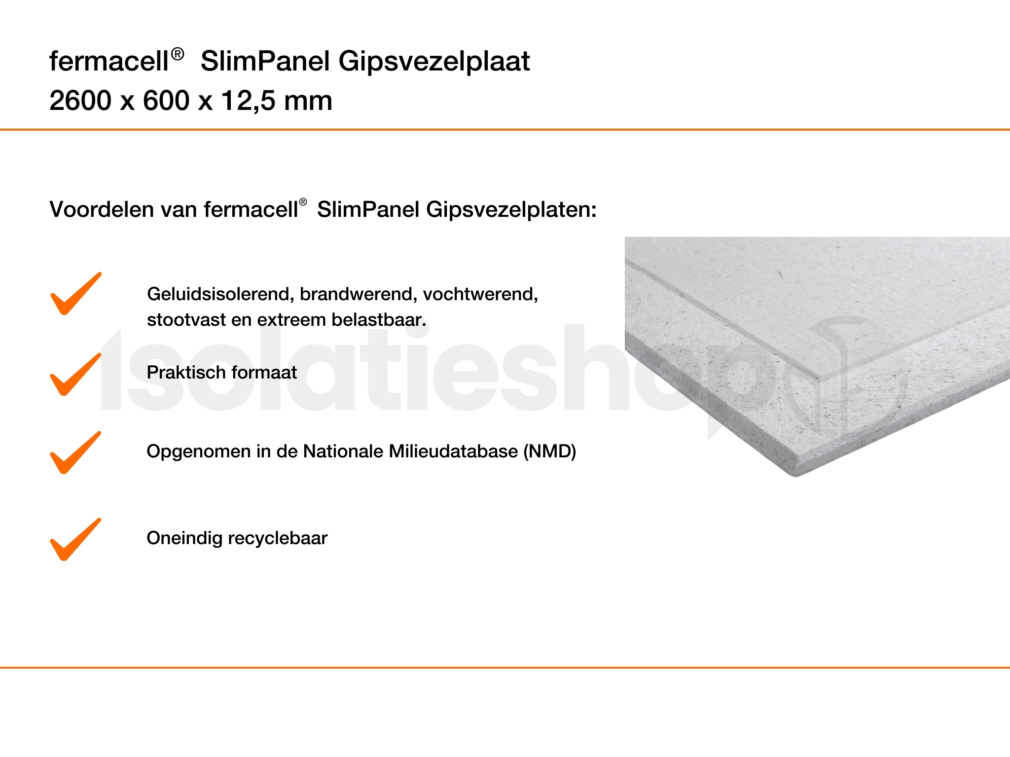 Fermacell SlimPanel gipsvezelplaat 2600x600x12,5mm 4AK (=1,56 m²)