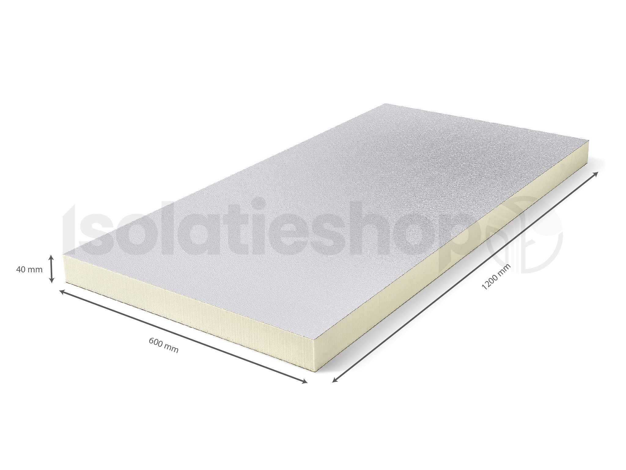 PIR 2-zijdig Aluminium 1200x600x40mm Rd:1.81 12pl/pak (=8,64 m²)