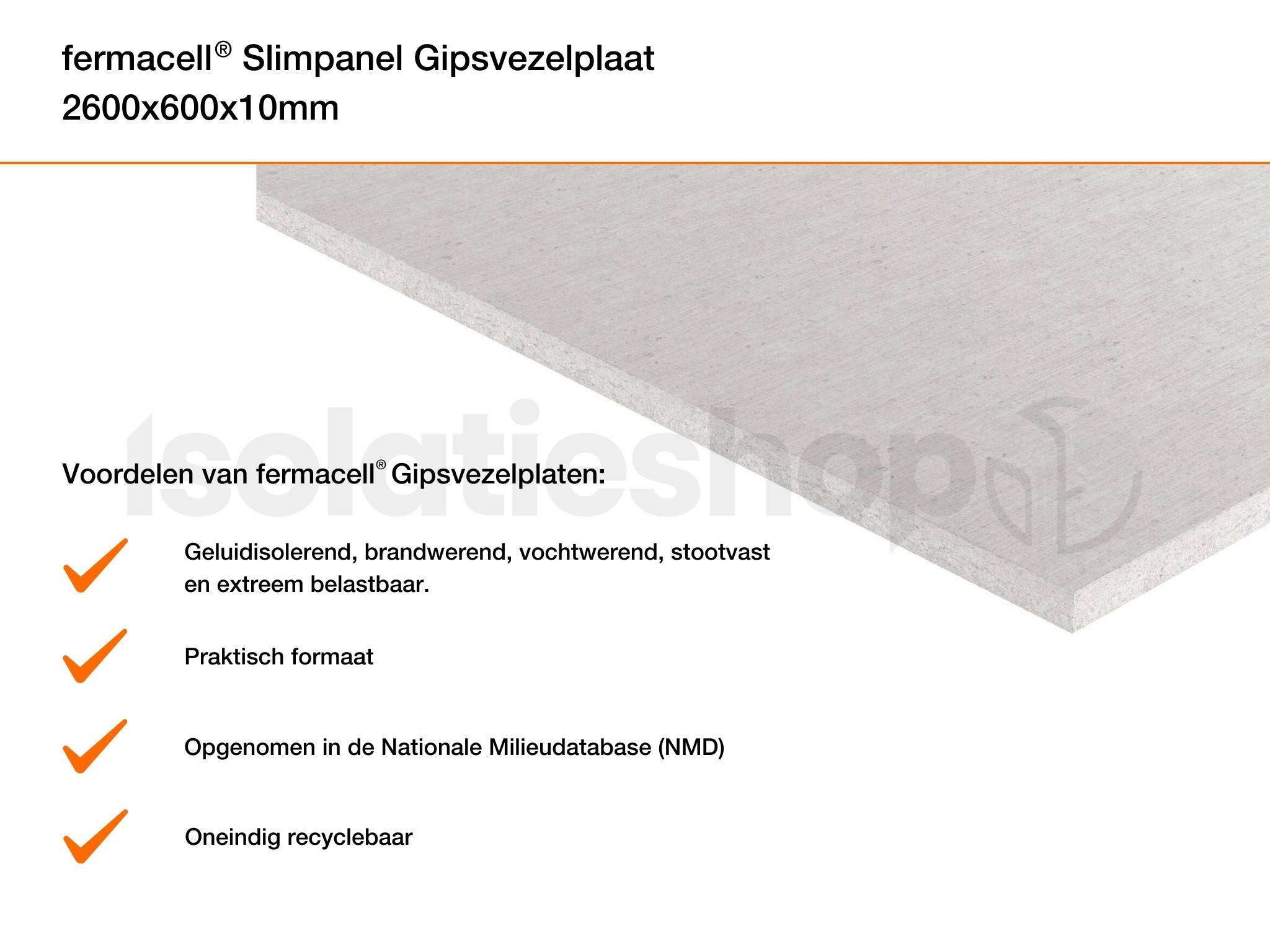 Fermacell SlimPanel gipsvezelplaat 2600x600x12,5mm (=1,56 m²)
