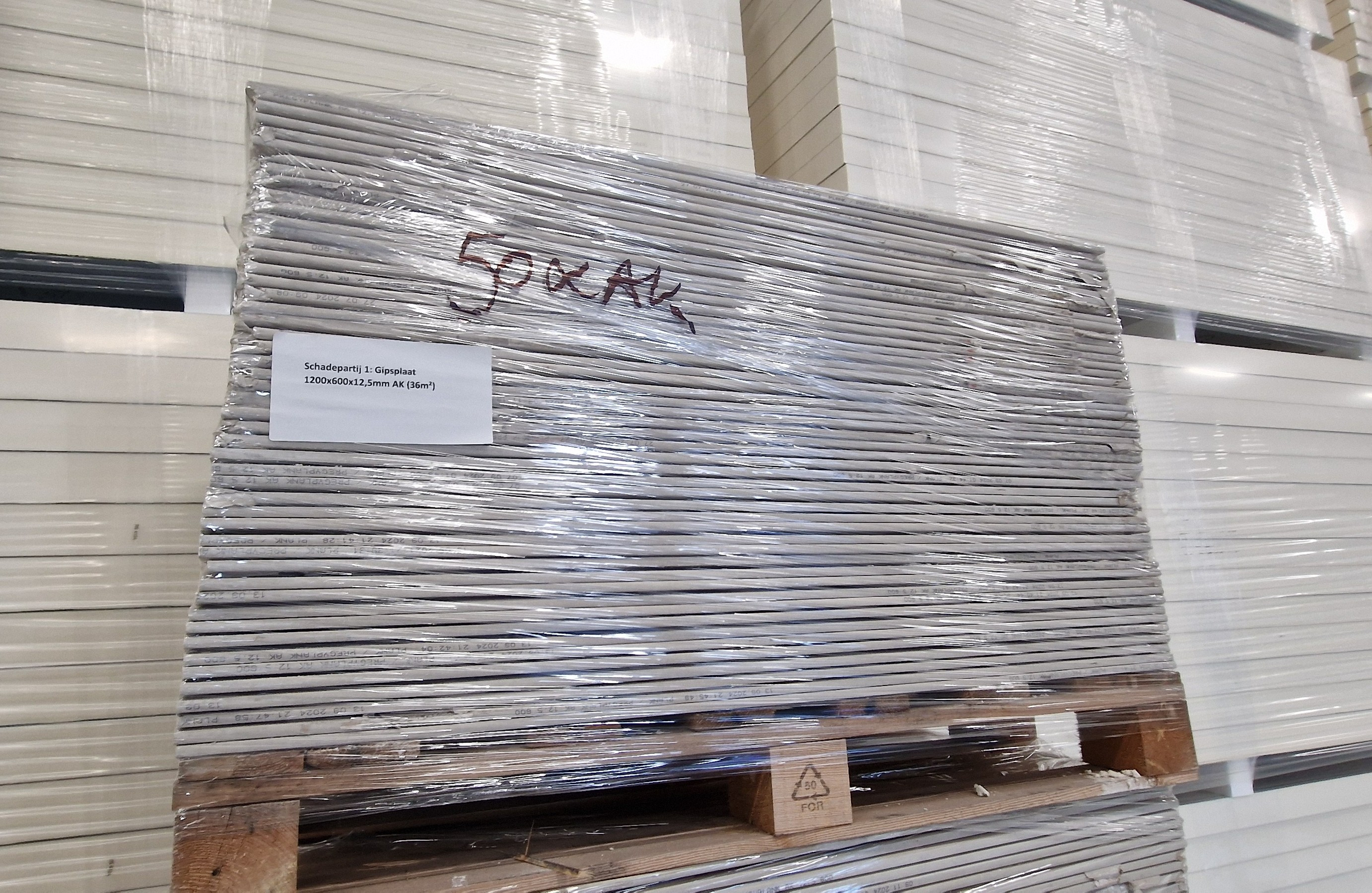 Schadepartij 1: Gipsplaat 1200x600x12,5mm AK (36m²)