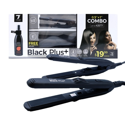 Tyche Ceramic Flat Iron 1" and 1/2" Combo Black Plus