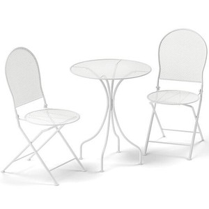 3 Piece Metal Bistro Patio Round Table and 2 Folding Chairs Set-White - Color: White D681-NP12235WH