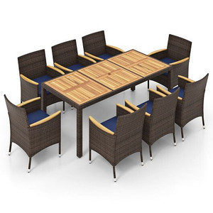 9 Piece Outdoor Dining Set with Acacia Wood Table Top-Navy - Color: Navy D681-HW73184NY+