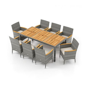 9 Pieces Patio PE Wicker Dining Set for Deck  Garden and Yard-White - Color: White D681-HW73183WH+