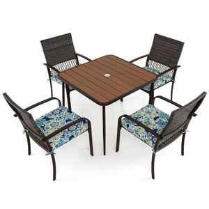 5 Pieces Patio Dining Set 4 Cushioned Rattan Armchairs and Square Table D681-NP11970+
