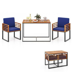 3 Pieces Outdoor Dining Set with 2 Acacia Wood Armchairs and Dining Table-Navy - Color: Navy D681-HW72366NY+
