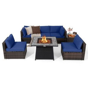 7 Pieces Patio Furniture Set with 35 Inches 50000 BTU Propane Gas Fire Pit Table and Waterproof Cov D681-NP10262DK+HW67937NYA+
