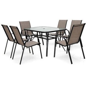 7-Piece Patio Dining Set with 6 Stackable Chairs - Color: Brown D681-NP10407+