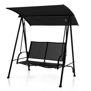 2-Seat Outdoor Canopy Swing with Comfortable Fabric Seat and Heavy-duty Metal Frame-Black - Color:  D681-NP10403DK