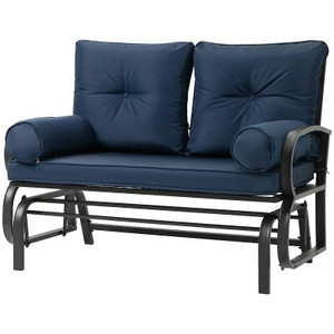 Outdoor Garden Patio Rocking Glider Chair Loveseat with Navy Blue Cushions Q280-NVGRT985541