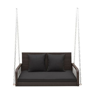 2-Person Outdoor Wicker Porch Swing with Seat and Back Cushions-Beige B593-HW71518