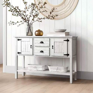 Farmhouse Solid Wood Sofa Table with Storage Drawers in Rustic White Finish Q280-AWLTSEH256175953