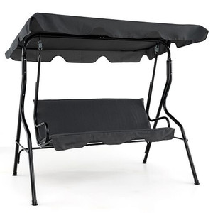 3-Seat Outdoor Patio Canopy Swing with Cushioned Steel Frame-Gray - Color: Gray D681-OP70491GR