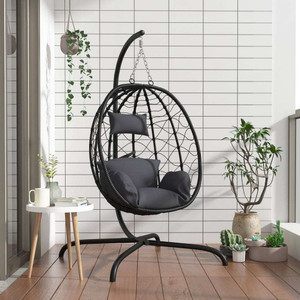  Hanging Egg Chair Anthracite Poly Rattan, Powder-Coated Steel A949-360045