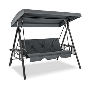 Convertible 3-Seat Patio Porch Swing Chair to Flat Bed with Adjustable Canopy-Gray - Color: Gray D681-NP11716GR