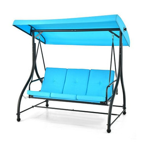 3 Seat Outdoor Porch Swing with Adjustable Canopy-Blue - Color: Blue D681-NP11065TU