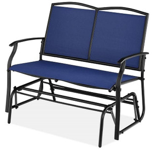 2 Seat Mesh Patio Loveseat Swing Glider Rocker with Armrests in Navy Blue Q280-NVBLBC456142