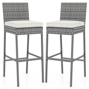 Set of 2 Patio Wicker Barstools with Soft Seat Cushion and Cozy Footrest-Set of 2 - Color: Gray D681-HW72976-2