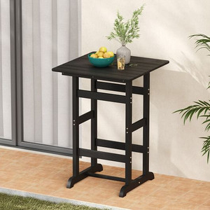30 Inch Square Bar Table Dining Table with Slatted Tabletop for Poolside-Black - Color: Black D681-NP12060DK