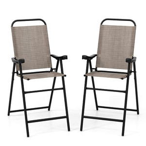 Patio Folding Bar Stool Set of 2 with Metal Frame and Footrest-Coffee - Color: Coffee D681-NP11342CF-2