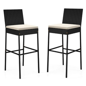Patio Wicker Barstools Set of 2 with Footrest and Backrest for Backyard D681-HW73314-2