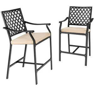 2 Pieces Patio Bar Stool with Height Cushion and Armrest - Color: Black D681-NP10139-22