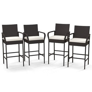2/4 Pieces Outdoor PE Rattan Cushioned Barstool Set with Armrests-Set of 4 - Color: Off White D681-HW70947-4