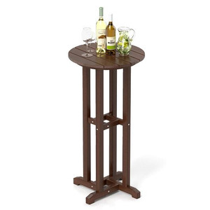 21.5 Inch Round Bar Table Patio HDPE Bar Height Dining Table with Slatted Tabletop-Brown B593-NP12062
